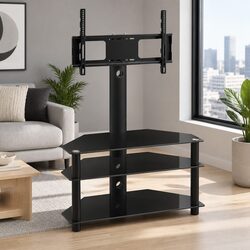 Stylish TV Floor Stand Mount with Tempered Glass Shelves