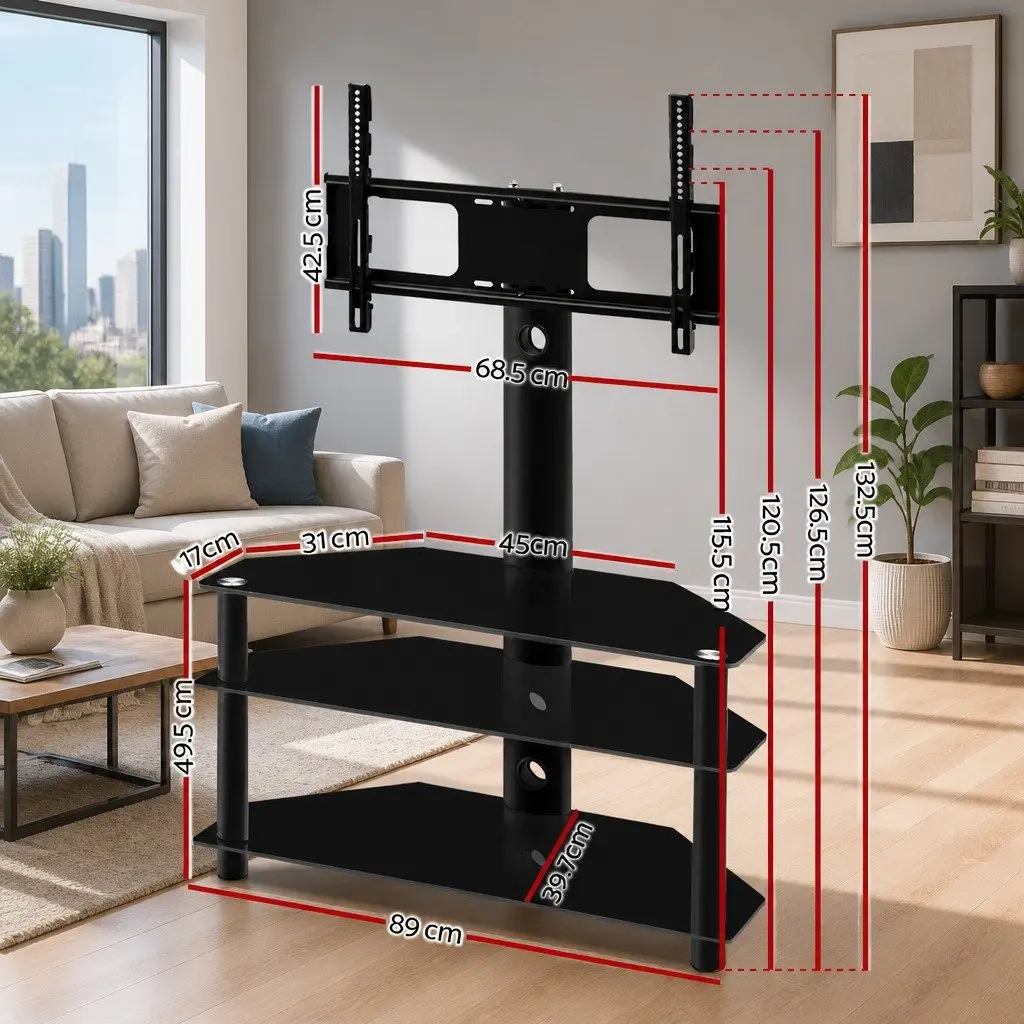 TV Floor Stand Mount with Tempered Glass Shelves