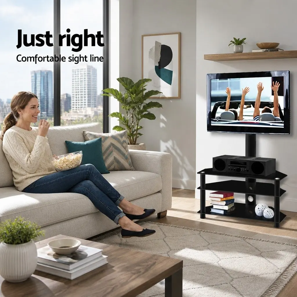 TV Floor Stand Mount with Tempered Glass Shelves