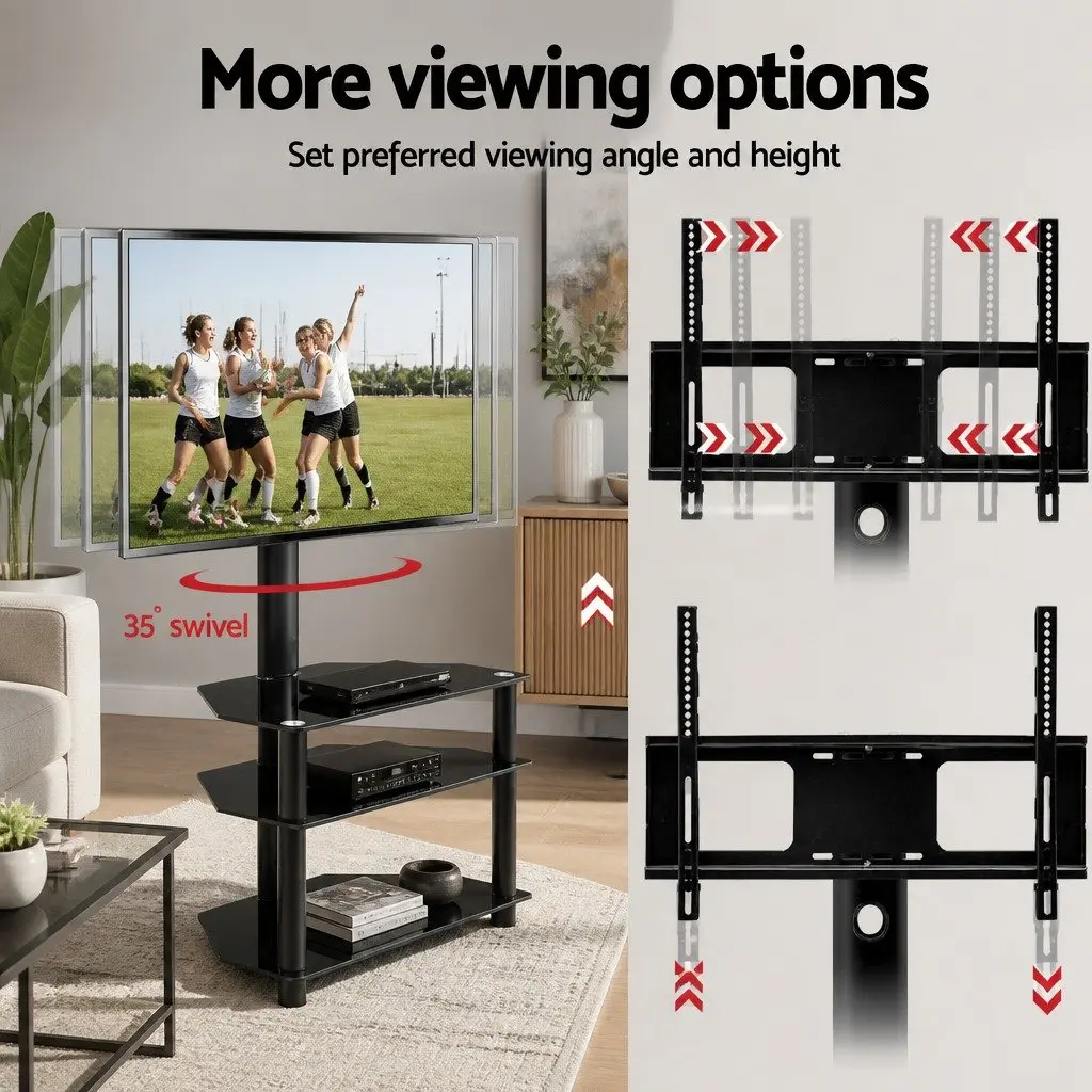 TV Floor Stand Mount with Tempered Glass Shelves