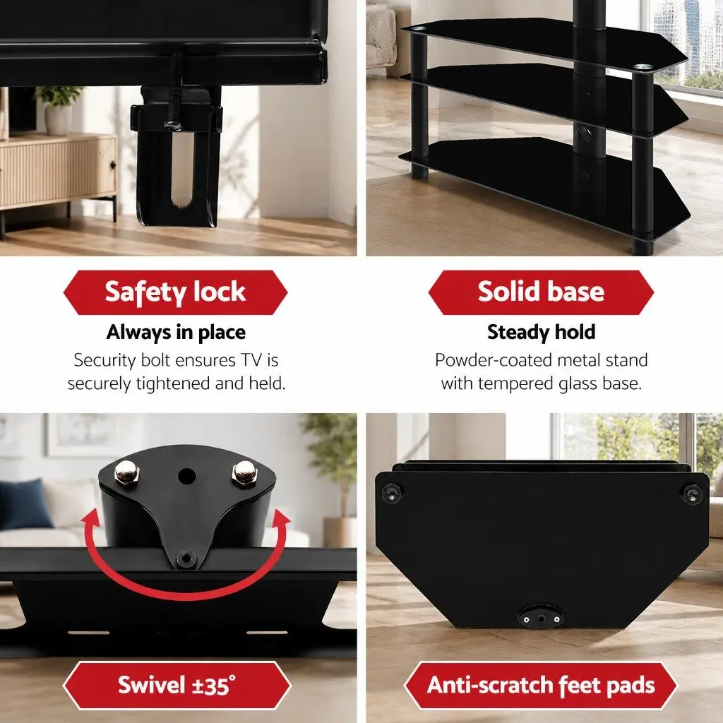 TV Floor Stand Mount with Tempered Glass Shelves