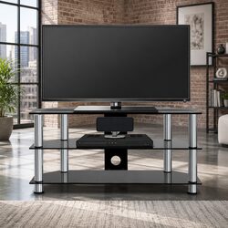 Stylish 3-Tier TV Stand with Tempered Glass Shelves