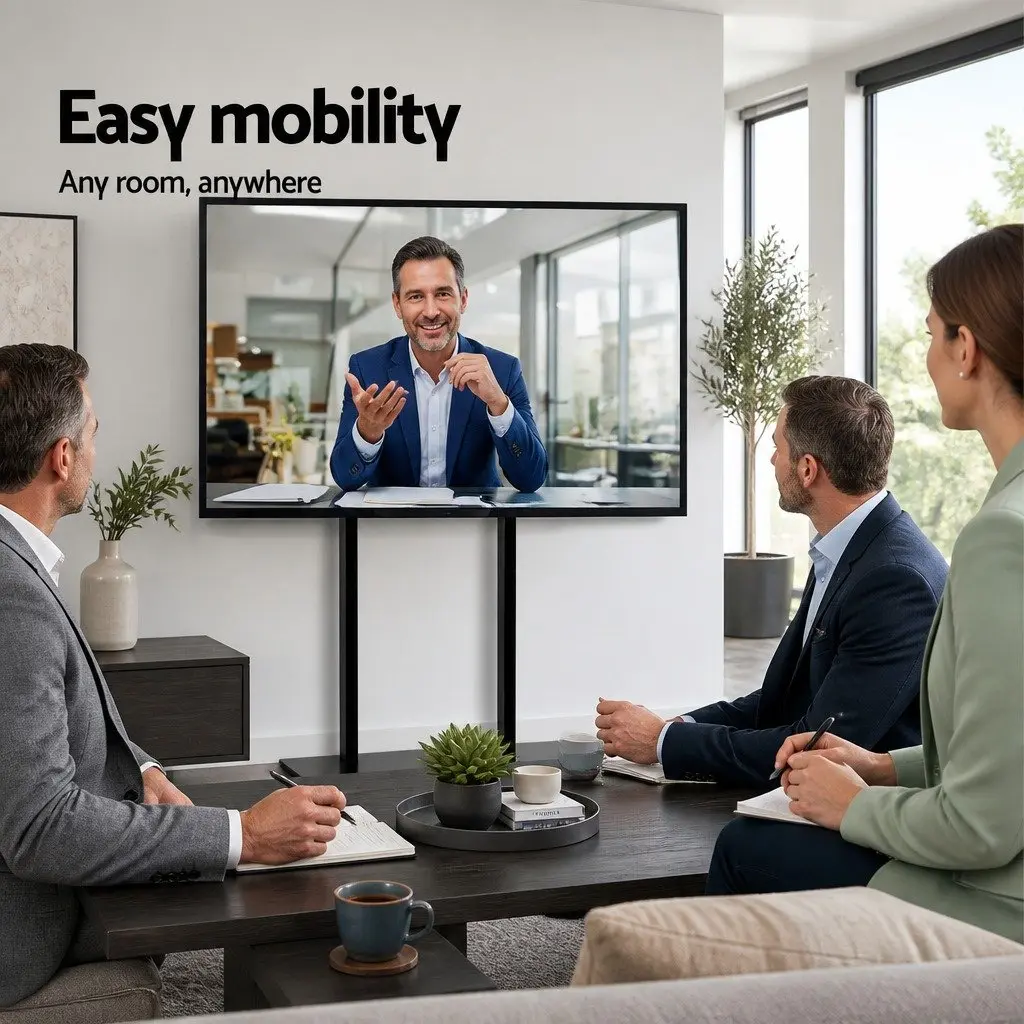 Mobile TV Stand Floor Mount Bracket Black 32 to 65 Inch Tempered Glass and Steel
