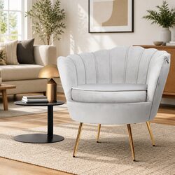 Velvet Grey Shell Back Accent Armchair for Cozy Living