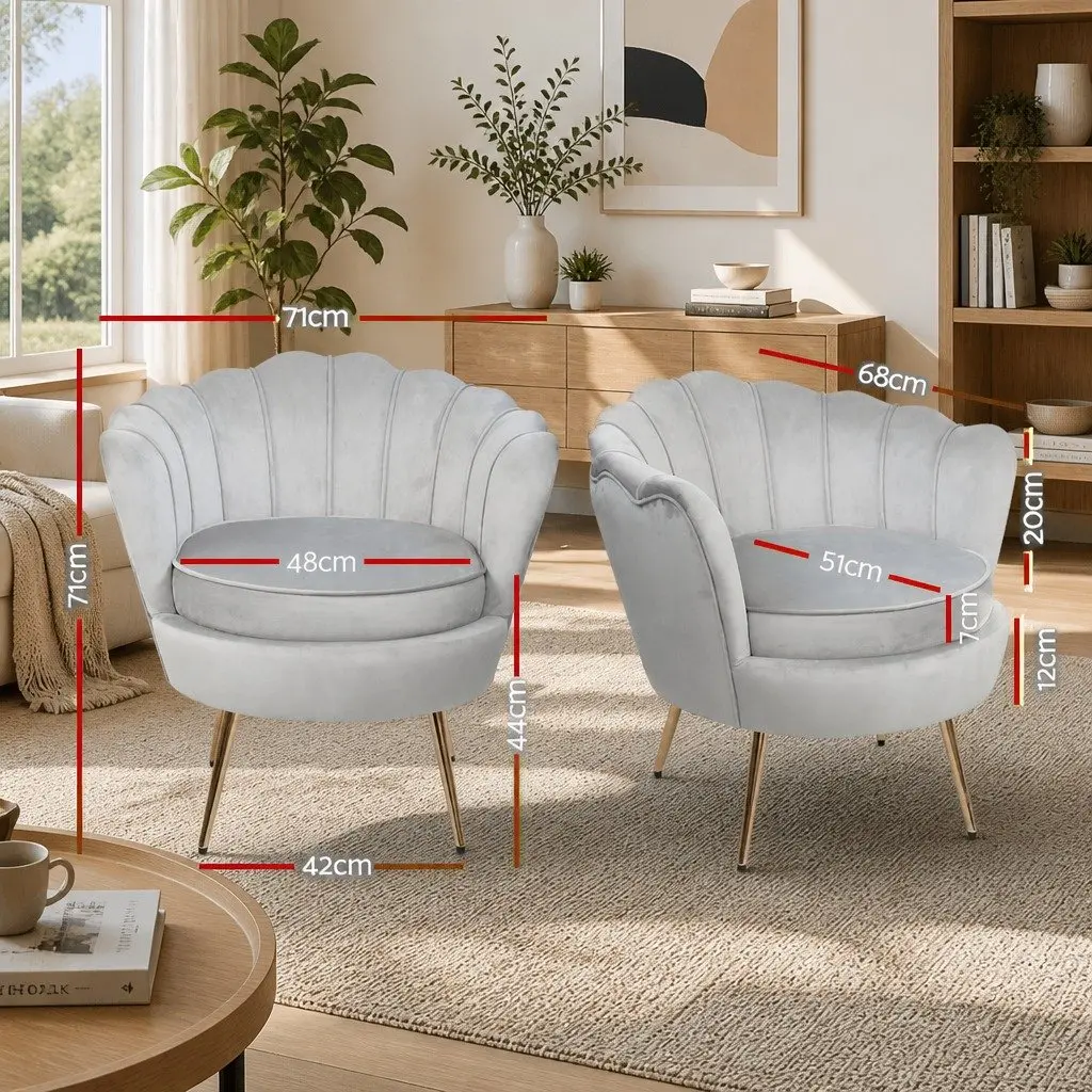 Armchair Velvet Grey Shell Back Design Accent Chair Lounge Seat Home Furniture