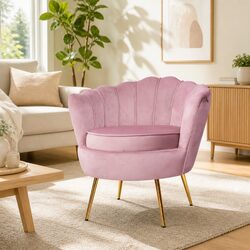 Pink Velvet Accent Chair with Golden Metal Legs