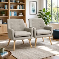 Beige Upholstered Accent Armchair Lounge Chair Set