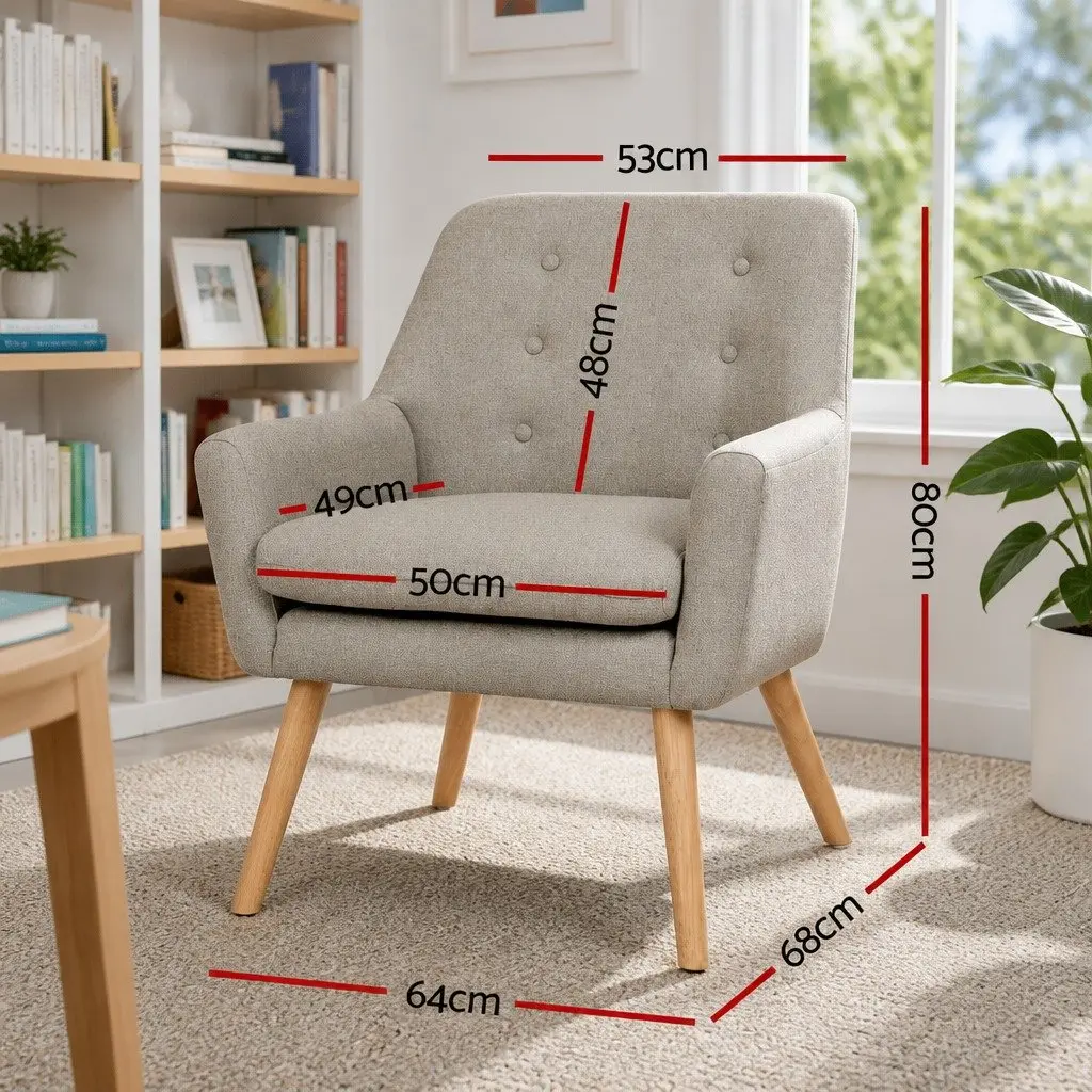 Beige Upholstered Accent Armchair Lounge Chair Set