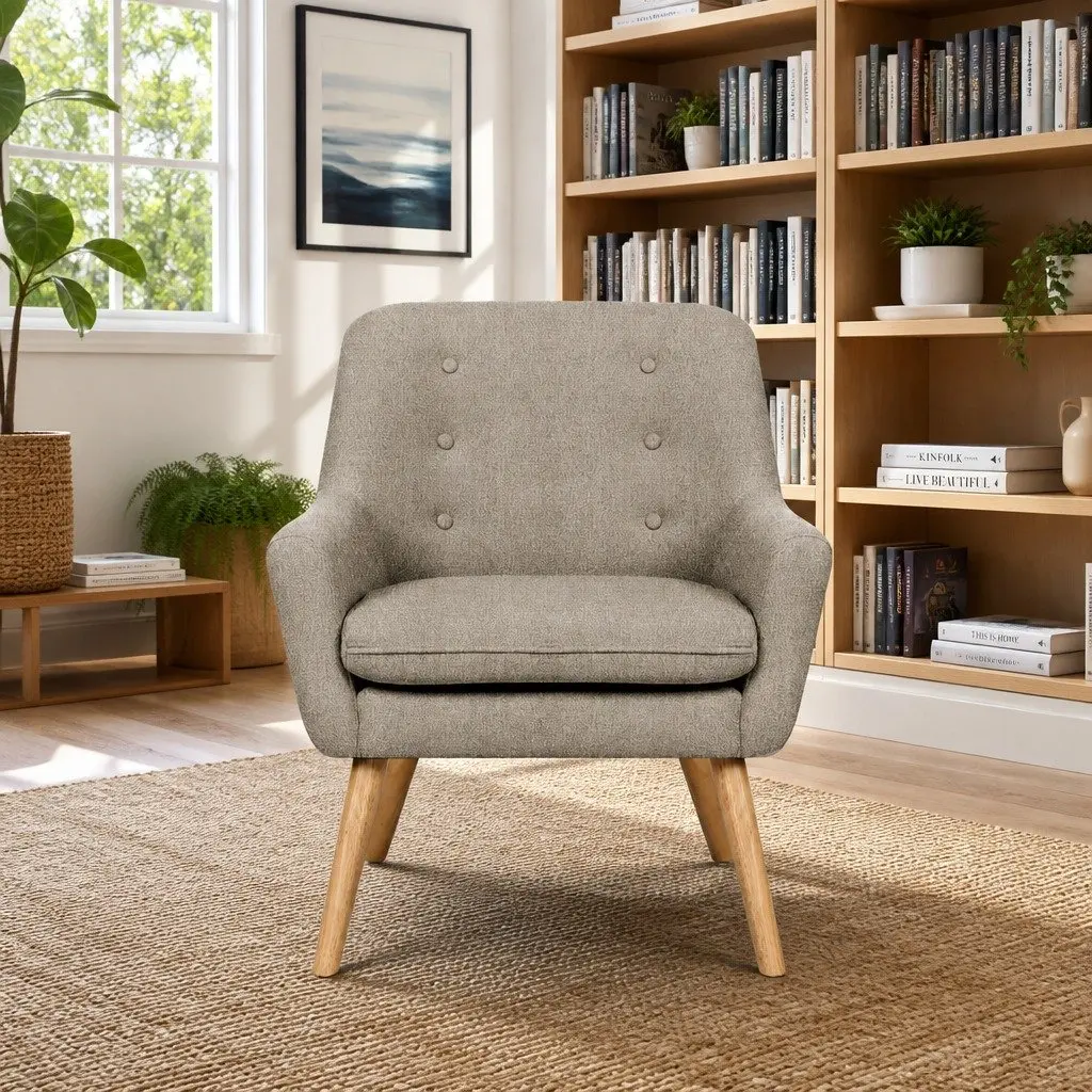 Beige Upholstered Accent Armchair Lounge Chair Set