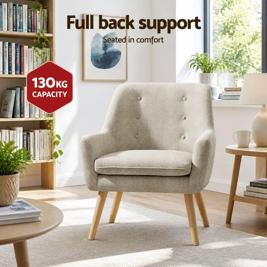Beige Upholstered Accent Armchair Lounge Chair Set