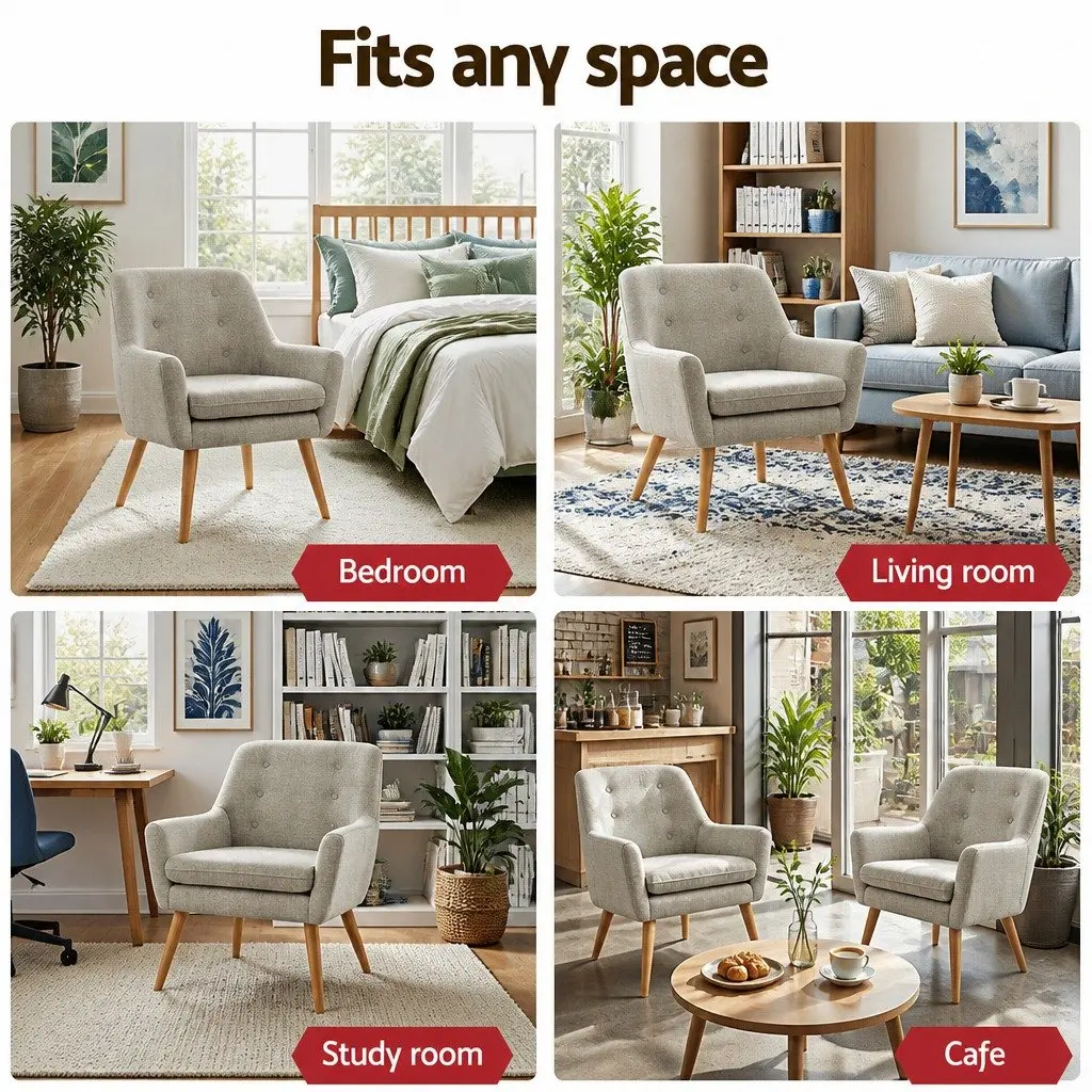 Beige Upholstered Accent Armchair Lounge Chair Set