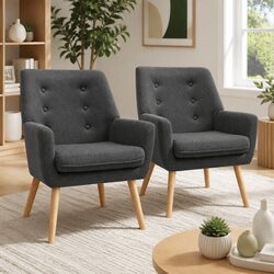 Charcoal Upholstered Faux Linen Armchair Lounge Chair