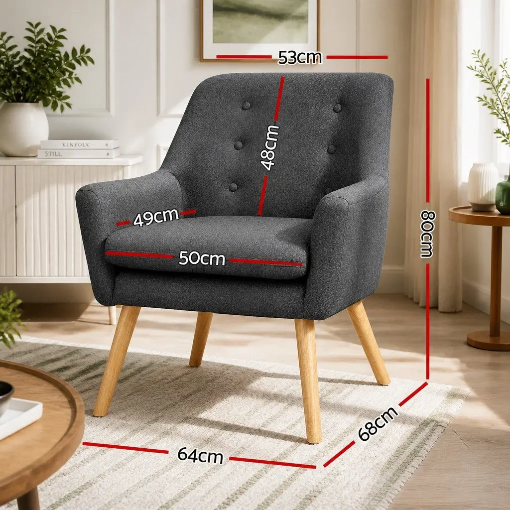 Armchair Charcoal Upholstered Faux Linen Fabric Full Size Contemporary Style