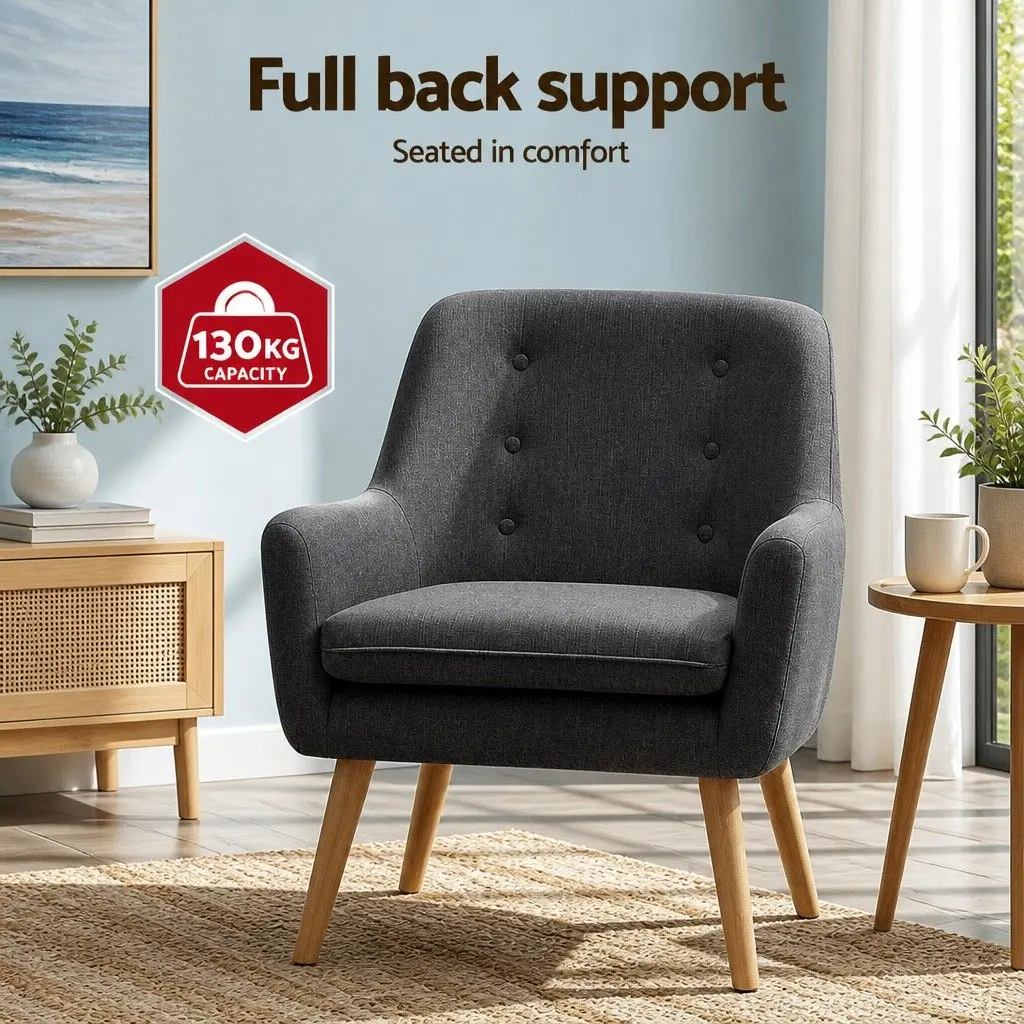 Armchair Charcoal Upholstered Faux Linen Fabric Full Size Contemporary Style