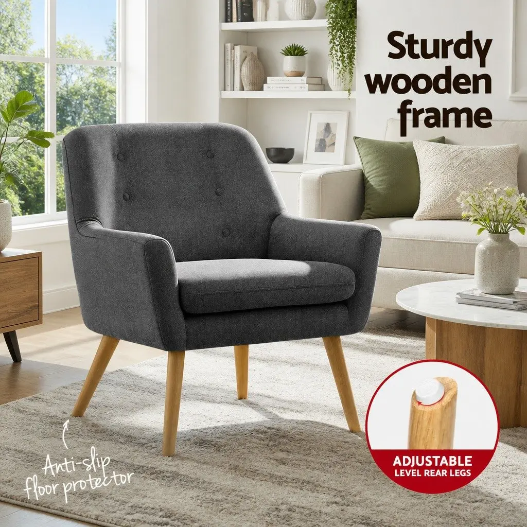 Armchair Charcoal Upholstered Faux Linen Fabric Full Size Contemporary Style