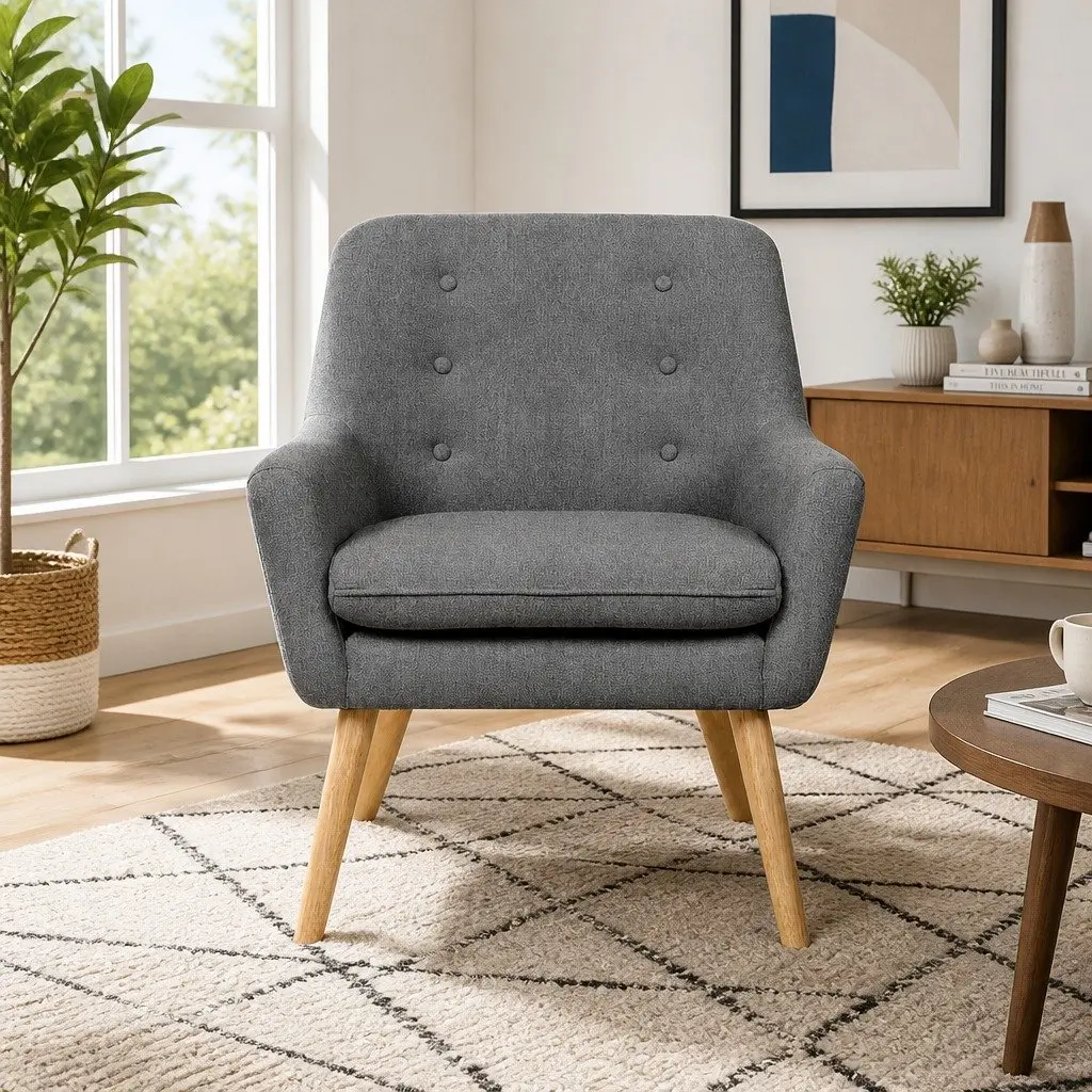 Armchair Lounge Chair Accent Tub Chair Grey Upholstered Faux Linen Furniture
