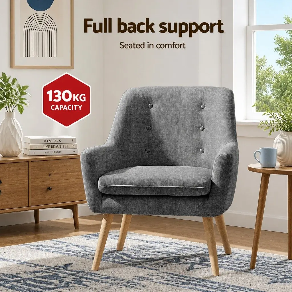 Armchair Lounge Chair Accent Tub Chair Grey Upholstered Faux Linen Furniture