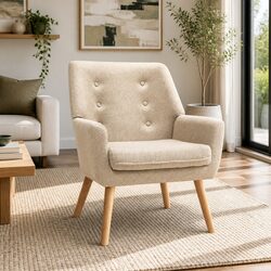 Beige Tufted Button Armchair with Foam Seating