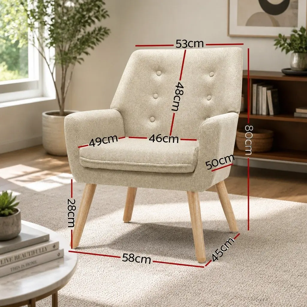 Beige Tufted Button Armchair with Foam Seating