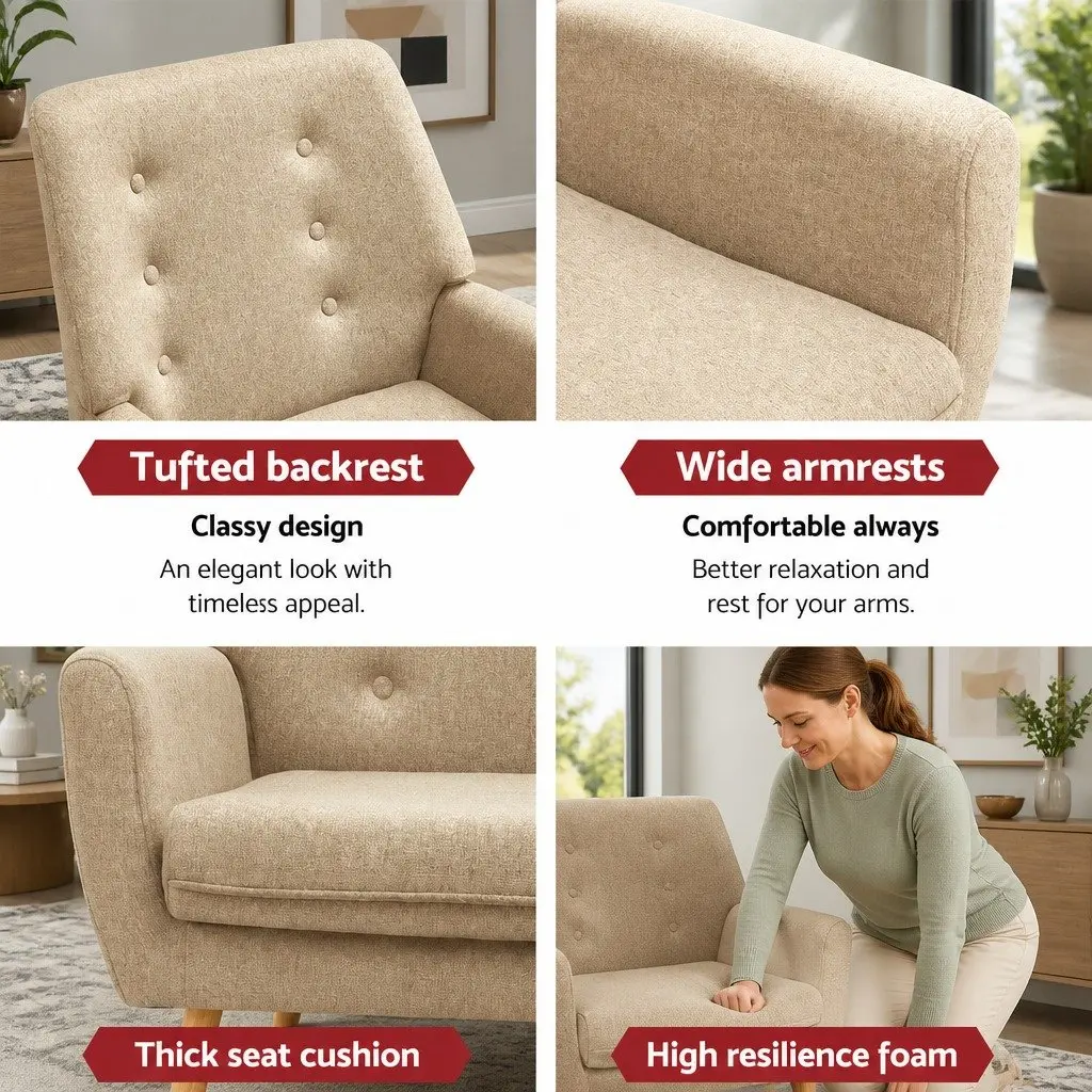 Beige Tufted Button Armchair with Foam Seating