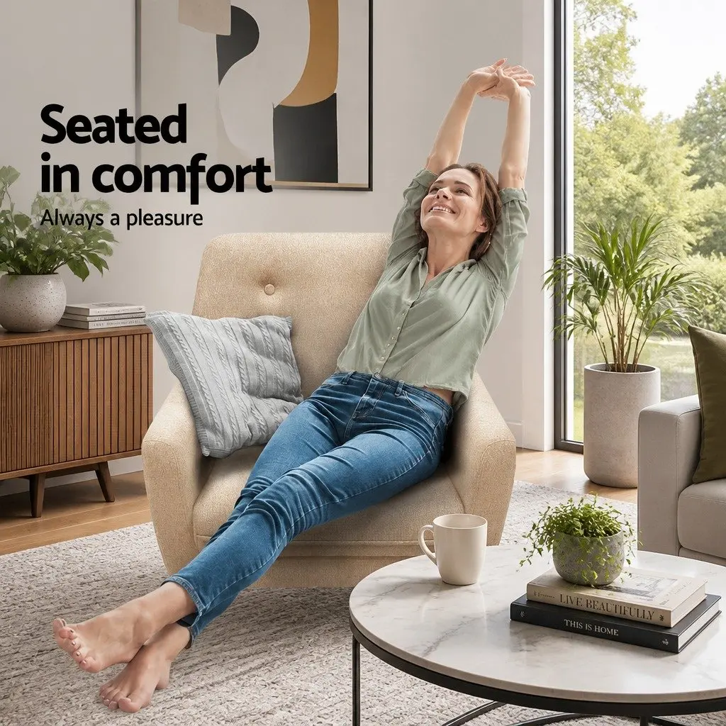 Beige Tufted Button Armchair with Foam Seating