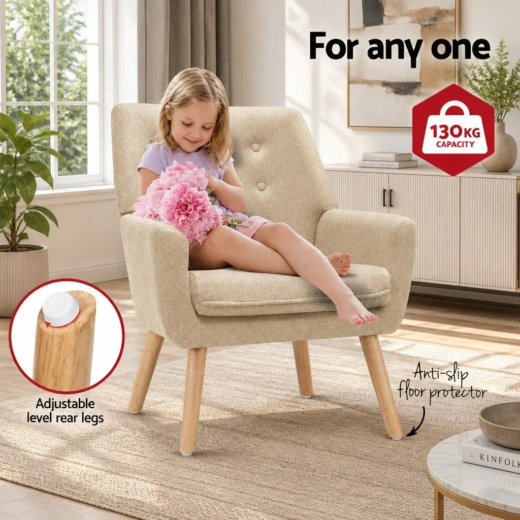 Beige Tufted Button Armchair with Foam Seating