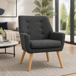 Charcoal Tufted Button Armchair with Linen Fabric