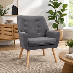 Grey Linen Upholstered Armchair with Tufted Design