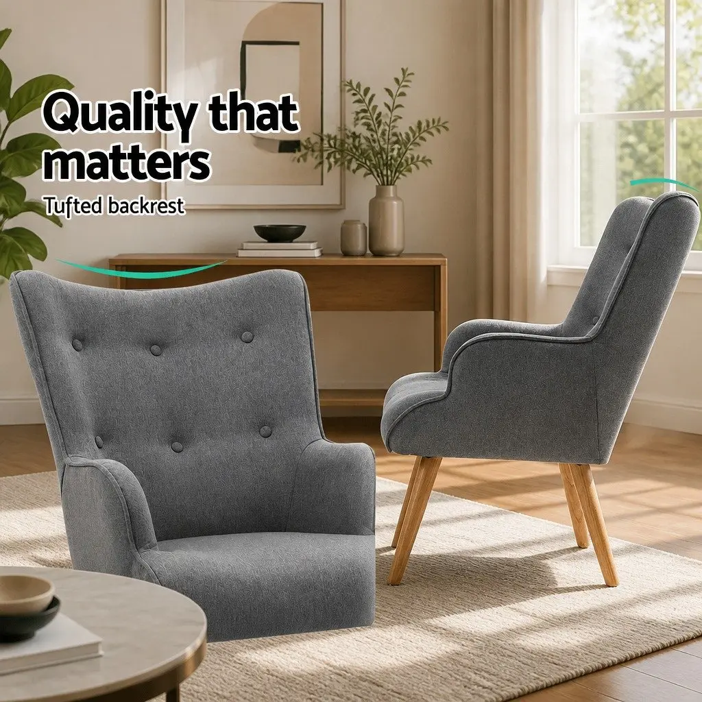 Grey Armchair Set with Ottoman in Scandinavian Style