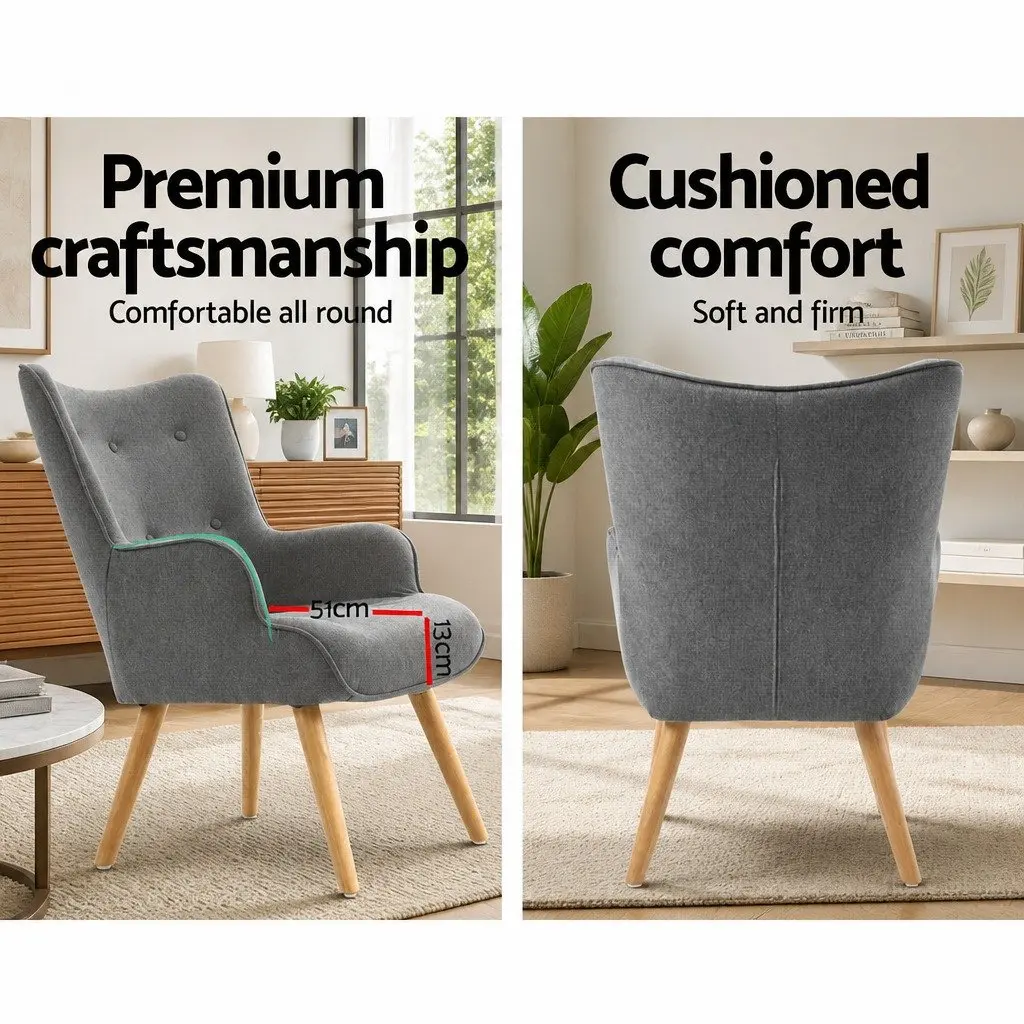 Grey Armchair Set with Ottoman in Scandinavian Style