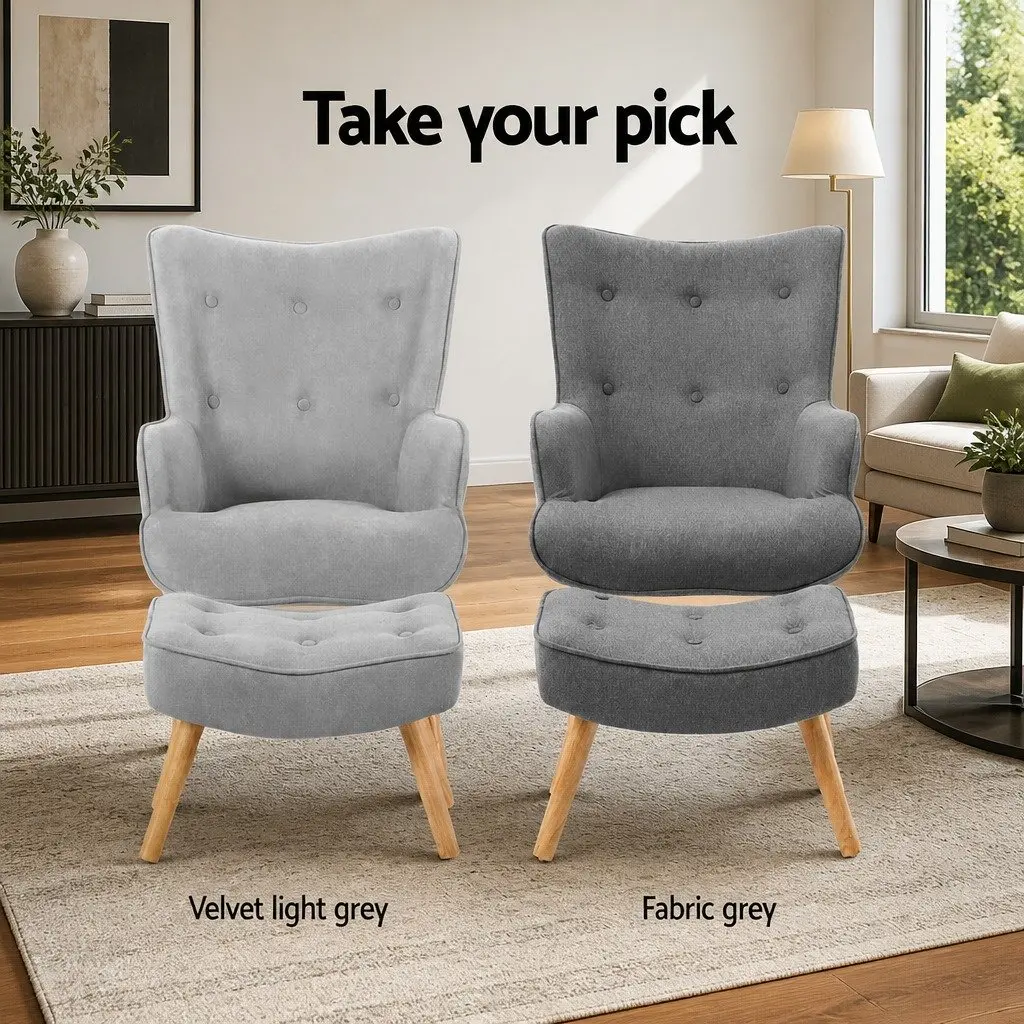 Grey Armchair Set with Ottoman in Scandinavian Style