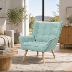 Blue Faux Linen Armchair for Modern Living Spaces