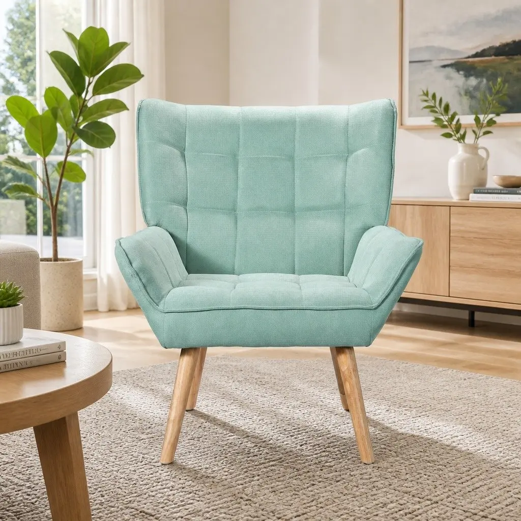 Armchair Lounge Chair Accent Sofa Seat Modern Design Faux Linen Blue Furniture