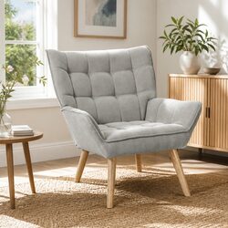 Elegant Grey Faux Linen Armchair Lounge Chair