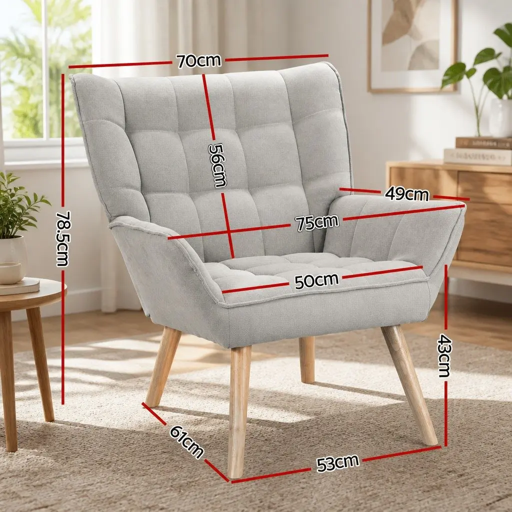 Grey Faux Linen Armchair Lounge Chair