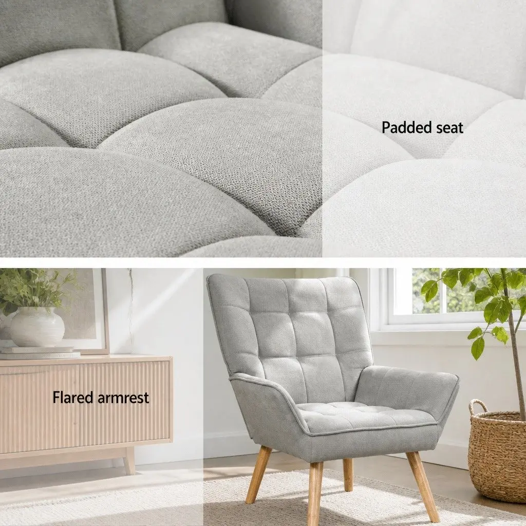 Grey Faux Linen Armchair Lounge Chair