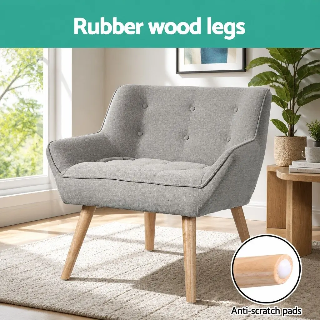 Grey Faux Linen Armchair Lounge Chair