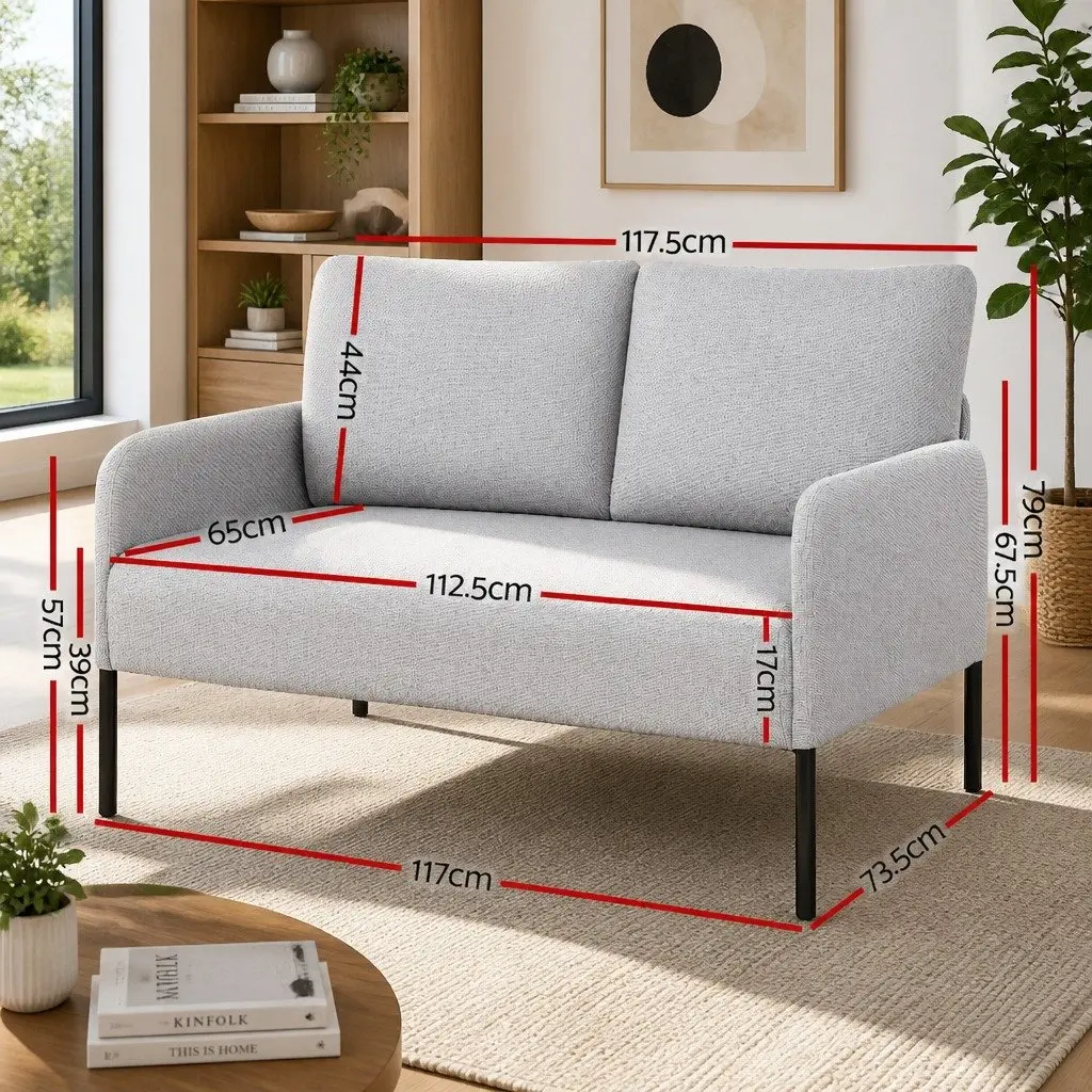 2 Seater Sofa Armchair Grey Linen Cushioned Seat