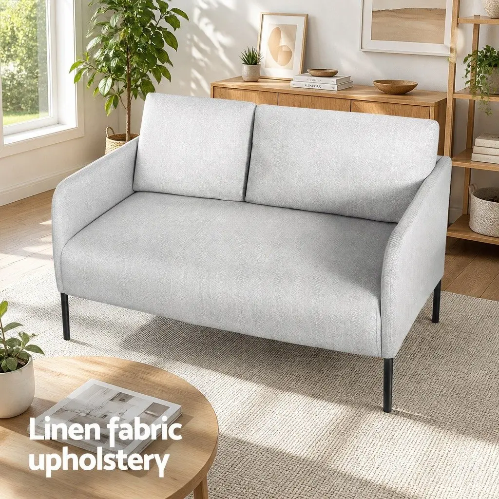 2 Seater Sofa Armchair Grey Linen Cushioned Seat