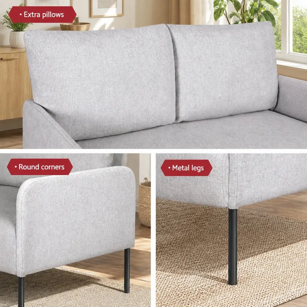 2 Seater Sofa Armchair Grey Linen Cushioned Seat