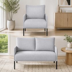 4 Seater Sofa Set with Grey Linen Upholstery
