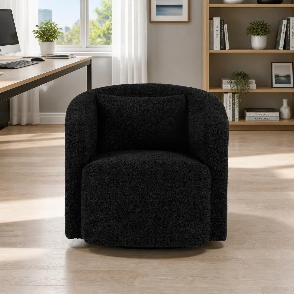 Round Swivel Armchair with Sherpa Fleece Upholstery