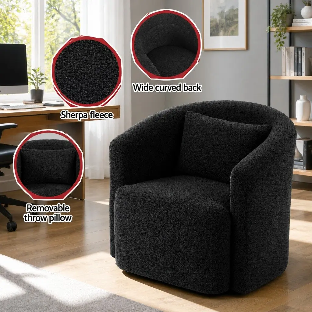 Round Swivel Armchair with Sherpa Fleece Upholstery