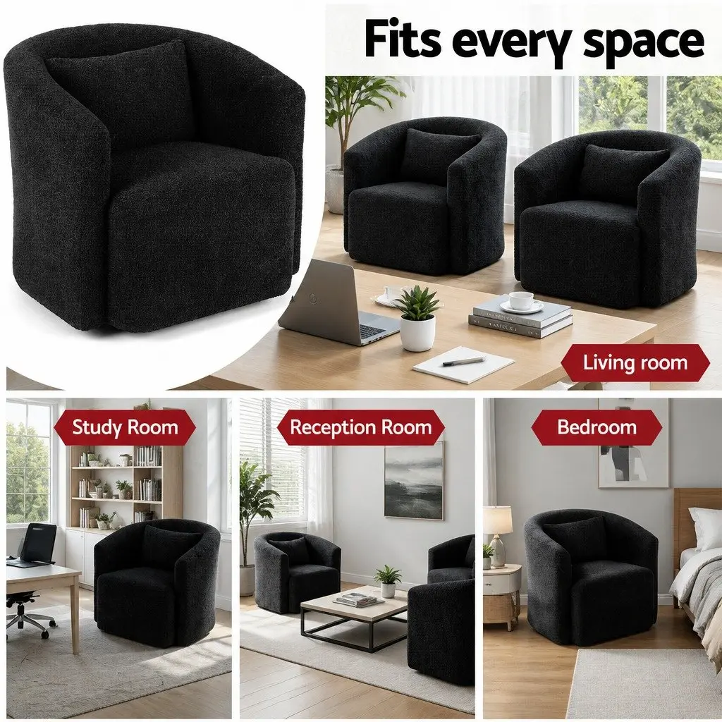 Round Swivel Armchair with Sherpa Fleece Upholstery