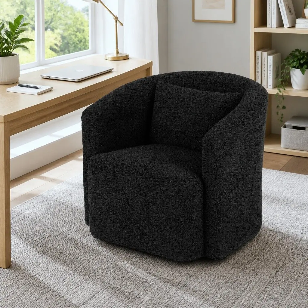 Round Swivel Armchair with Sherpa Fleece Upholstery