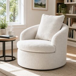 Cozy Round Swivel Armchair in White Sherpa Fleece