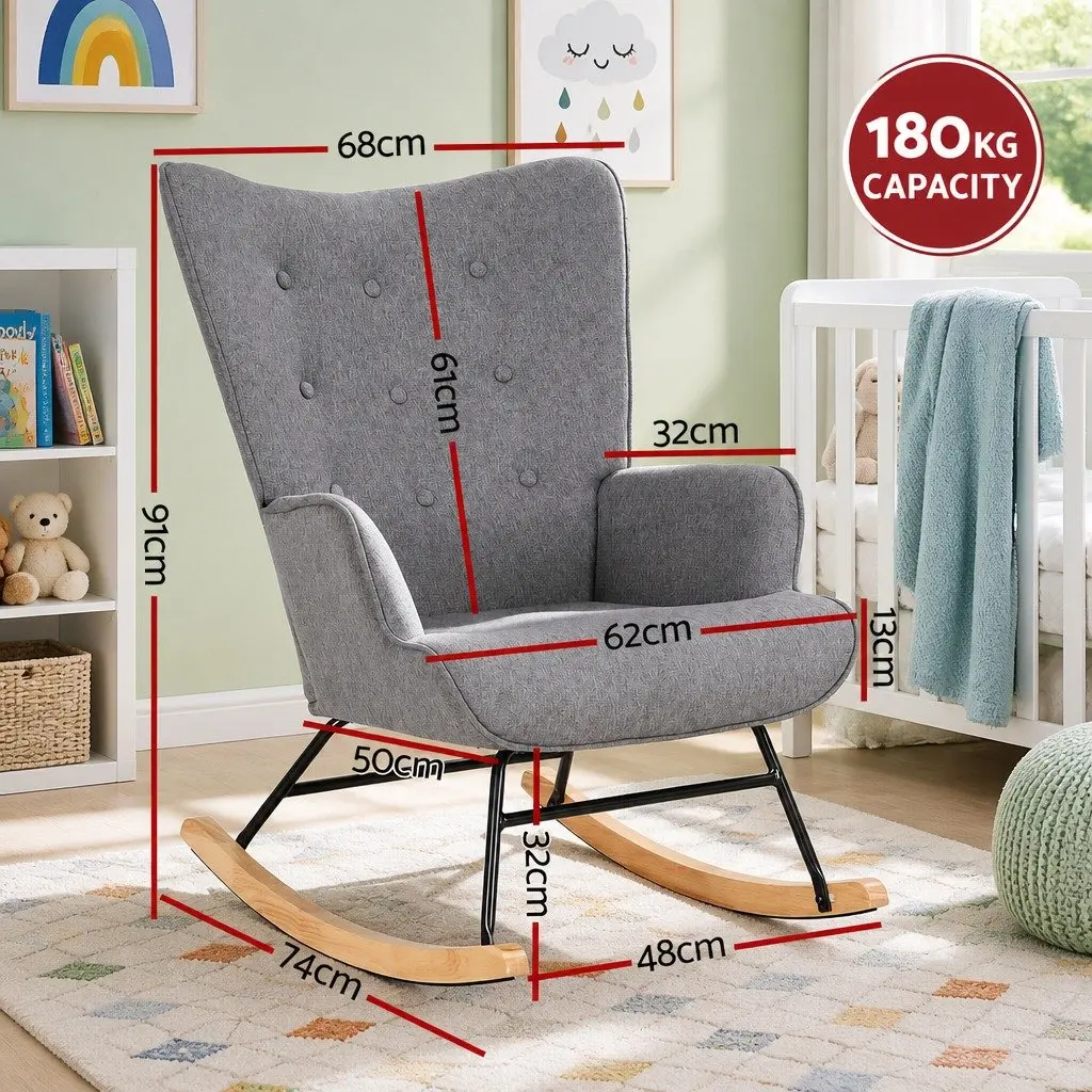 Linen Fabric Grey Rocking Nursing Armchair with Metal Frame