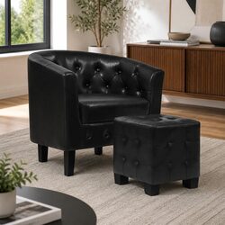 Elegant Armchair and Ottoman Black Barrel Back Set