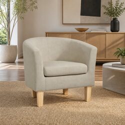 Beige Faux Linen Armchair Tub Chair with Foam Padding