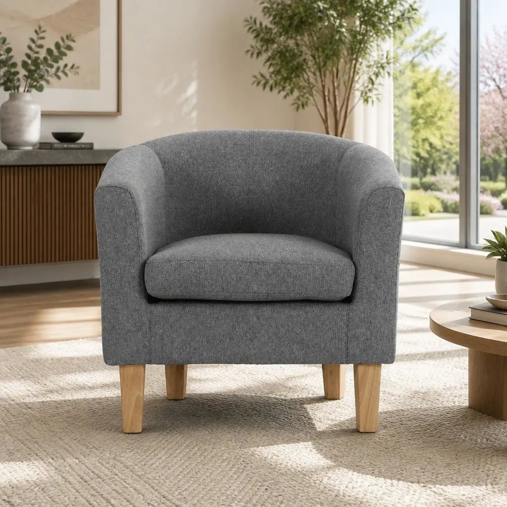 Grey Tub Armchair with Contoured Backrest